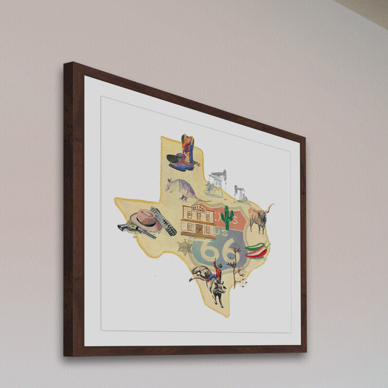 Large Framed Texas State Map Print on Canvas