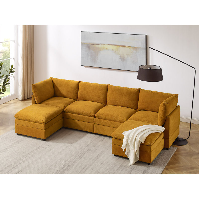  Canapé modulaire rembourré 6 pièces Cann avec 2 repose-pieds Cann, Mélange de polyester orange