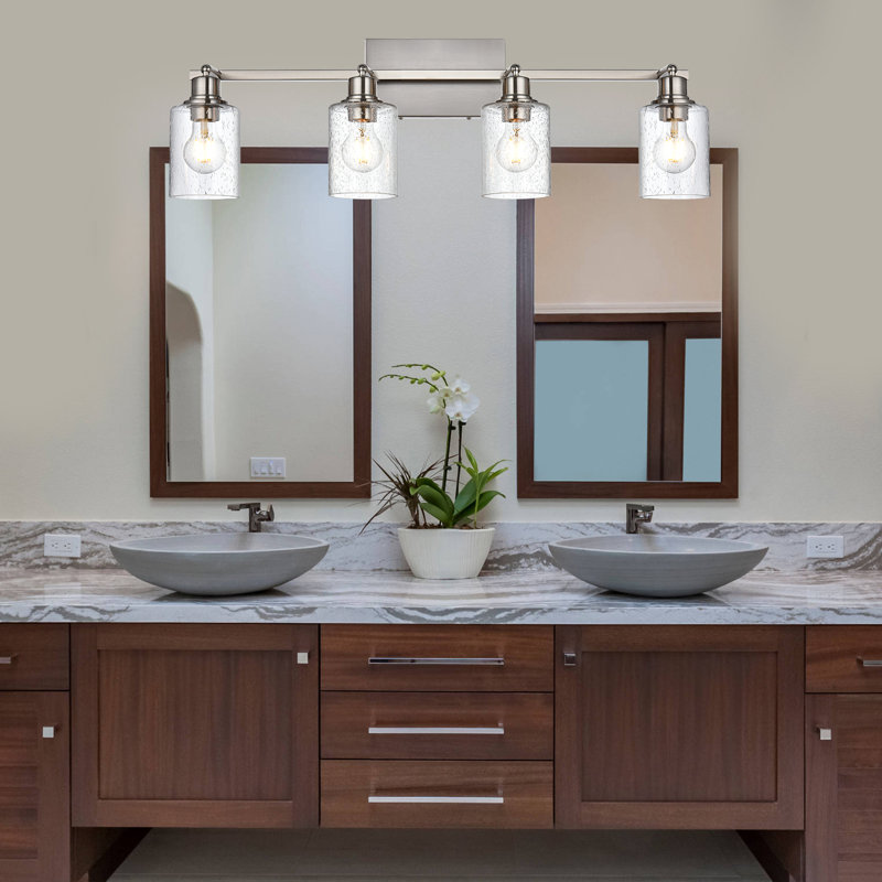 Modern Complete Track Lighting Kits 4 Lights Brushed Nickel Vanity Light With Seeded Glass Shade,Industrial Inddoor Ceiling Spot Light Fixtures Kitchen Track Lights With Flexibly Rotatable Light Head