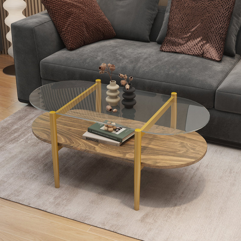 Table basse ovale en verre, Bois