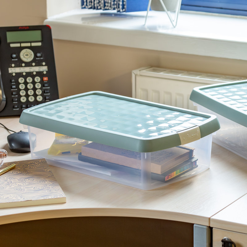 Wham Clip 7L Rectangular Plastic Storage Boxes with Secure Clip Lock Lids. L:39 x W:24 x H:10.5cm Clear/Stone/Slate Grey