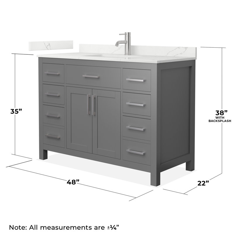 Beckett 48" Freestanding Single Bathroom Vanity with Quartz Top, Dark Gray, Brushed Nickel, Giotto Quartz