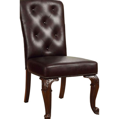 2 chaises de salle à manger de luxe, bois massif cerisier brun, revêtement rembourré, 2 chaises d'appoint traditionnelles, dossier et siège en bois