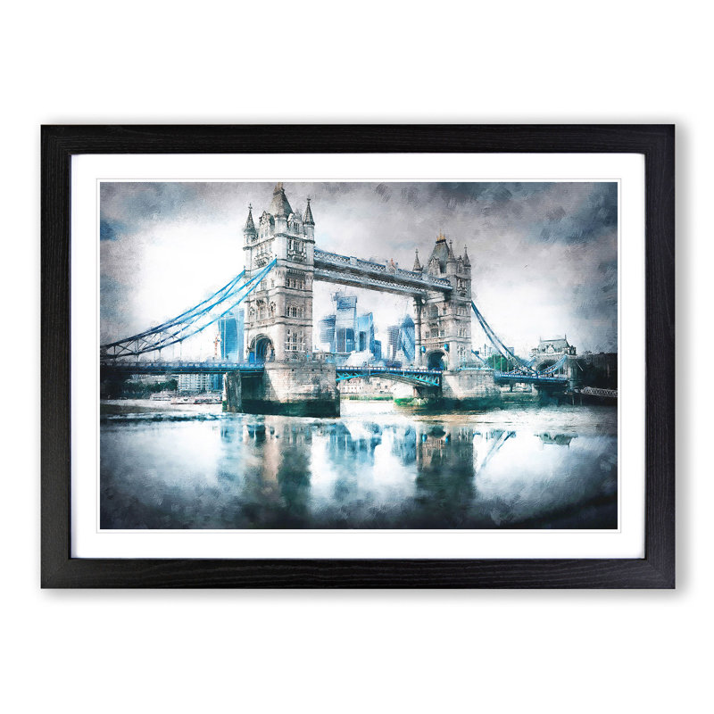 London Bridge - Picture Frame Graphic Art Print, 45cm H x 63cm W x 2cm D, Black Framed
