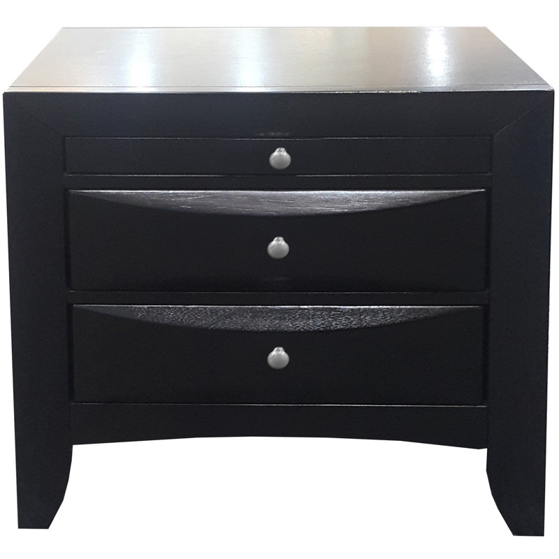 Table de chevet noire à 2 tiroirs avec plateau, design classique et polyvalent