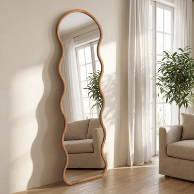 Miroir décoratif ondulé en bois d'hévéa massif