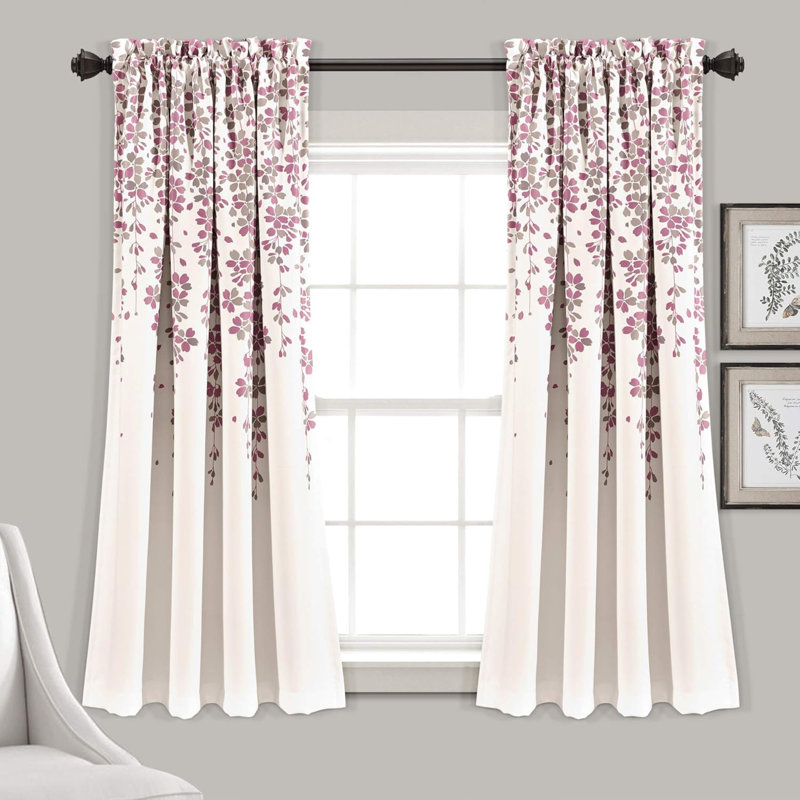 Paire de rideaux Weeping Flower, Rose / Gris, L 52 po x L 63 po