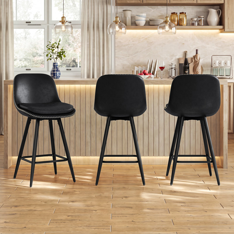 Tabouret de bar 26 po à hauteur de comptoir avec coussin double épaisseur, structure en métal et repose-pieds, tabouret de comptoir pour îlot de cuisine en similicuir