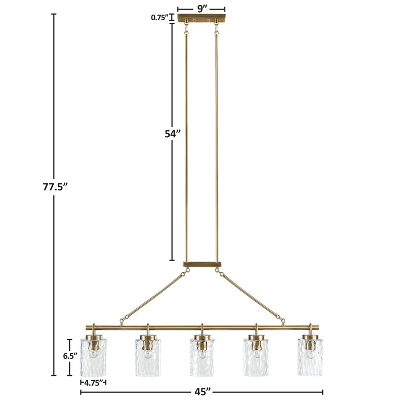 Curiana 5-Light Linear Chandelier With Textured Glass Shades