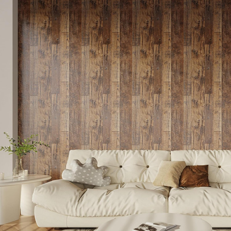 Papier peint adhésif brun en bois TANONE - Papier peint auto-adhésif à grain de bois 17,8 "x 394" pour mur, mobilier, comptoir