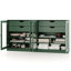 Buffet 100% bois massif 64 po avec portes en verre transparent, 4 tiroirs et tablettes réglables-182239968