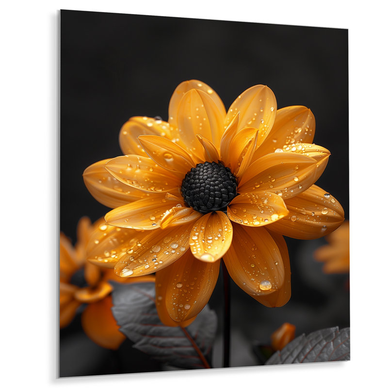 Décoration murale monochrome jaune et noir Dahlia Moment II - Dahlia, Métal métal, H 32 po x l 24 po x P 1 po