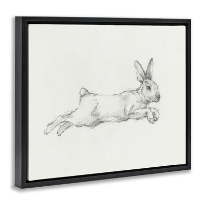 Jumping Rabbit Sketch Black Framed Floater Canvas Wall Art by Ethan Harper