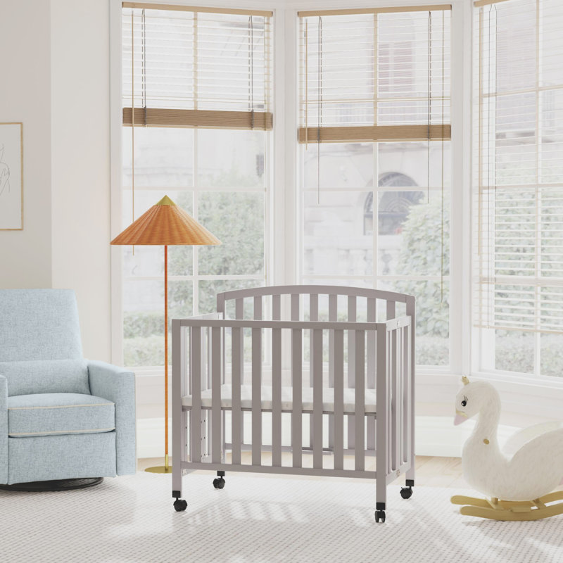 Gray Folding Portable 3-in-1 Mini Crib and Twin Bed