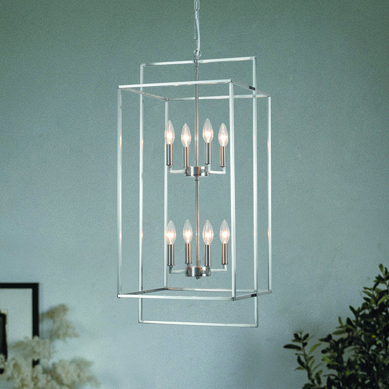 Lustre rectangulaire à 8 lumières à intensité variable, Nickel