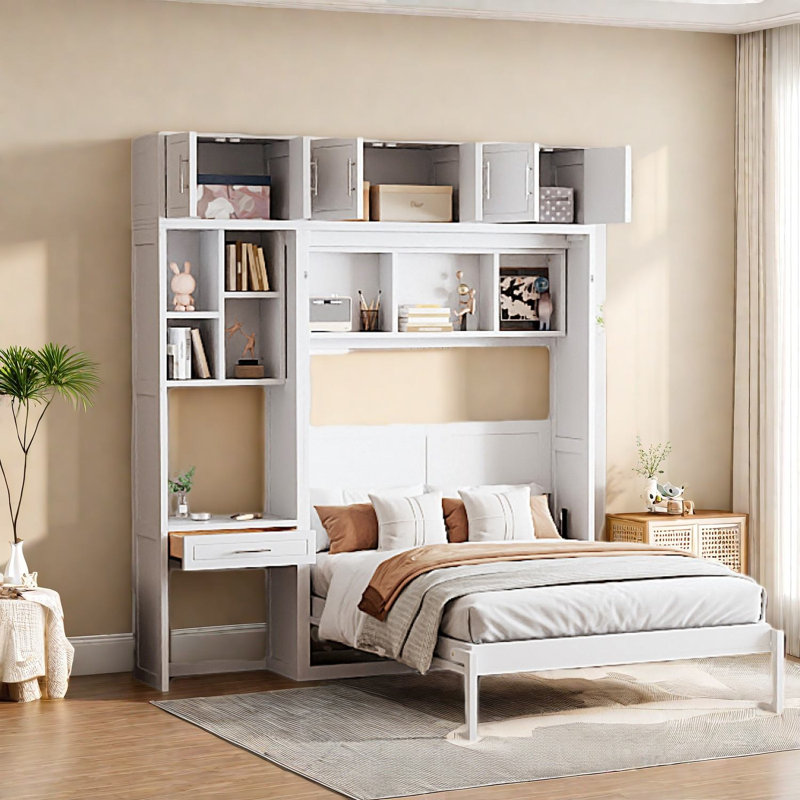 Lit escamotable mural peu encombrant avec bureau, bois aggloméré, style moderne pour la maison