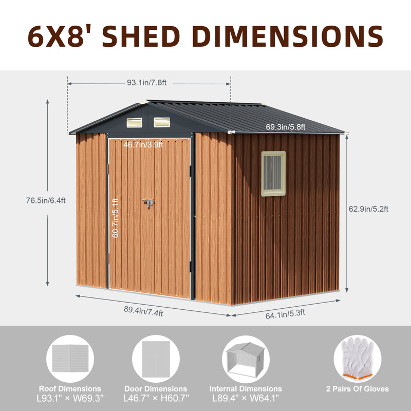 Remise de rangement extérieure en acier de 8 x 10 pi avec portes verrouillables et fenêtre, parfaite pour le jardin, la cour et le patio