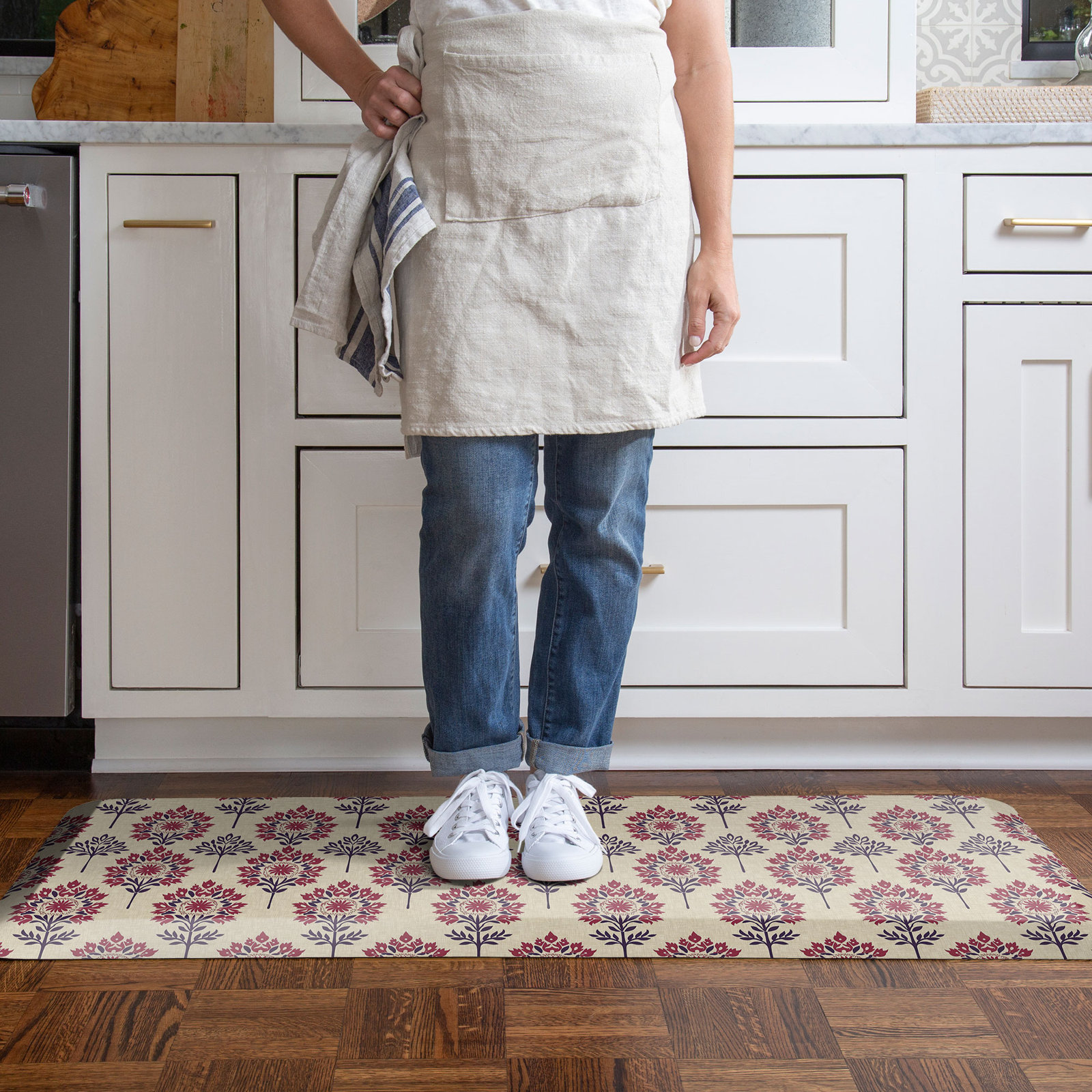 Block Print Garden Kitchen Comfort Mat, Rosewood Bloom, Rectangle 20" x 32"