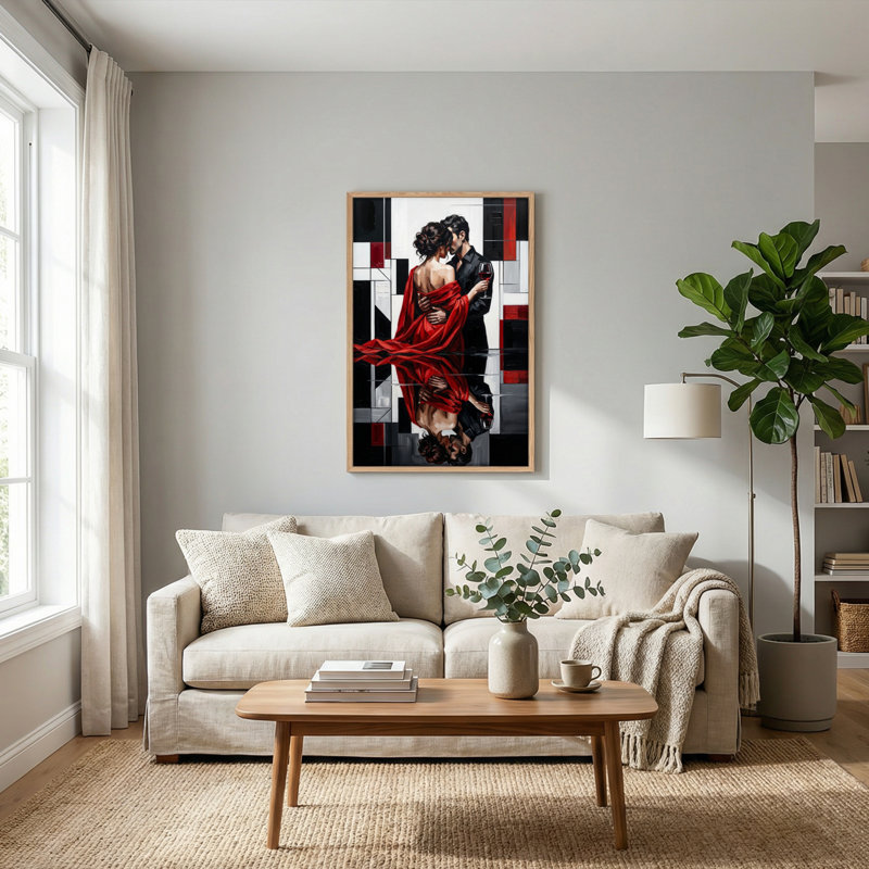Ensemble de 1 tableau sur toile représentant un couple romantique, 48"H x 36"W, Natural