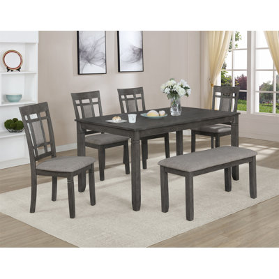 Beautiful 6-Pc Dinette Gray Finish Rectangular Table Upholstered Chairs Bench Dining Room Wooden Dining Set Furniture Transitional Contemporary Style -  Lark Manorâ¢, CE7F17C3C640420EAFAA1D75D9E67FAF