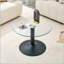 Table basse ronde en verre trempé avec base noire