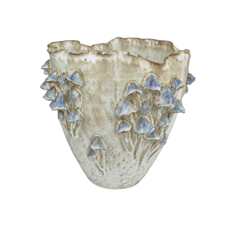 Black Forest Mushrooms Medium Ivory Vase, 10" H x 10.5" W x 10" D