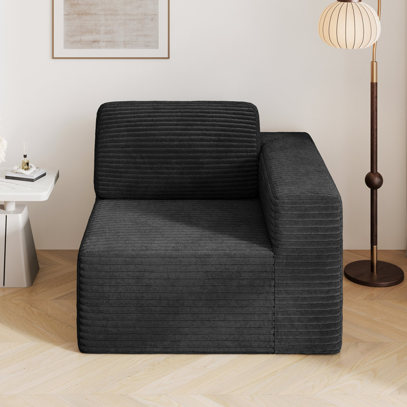 Modular Corduroy 101cm Accent Chair, Facing The Right Handrail, Black