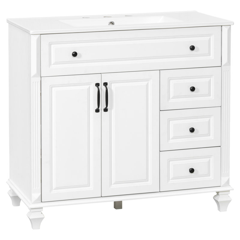 Meuble-lavabo 36 po avec lavabo, Blanc/Noir