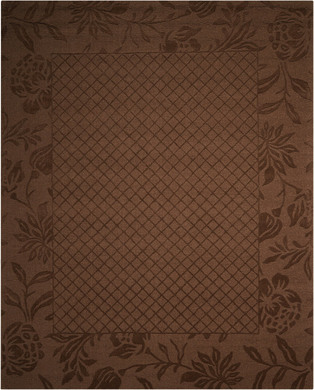 Tapis chocolat en laine touffeté à la main à motif géométrique Alexanderia, Rectangle 7 pi 9 po x 9 pi 9 po