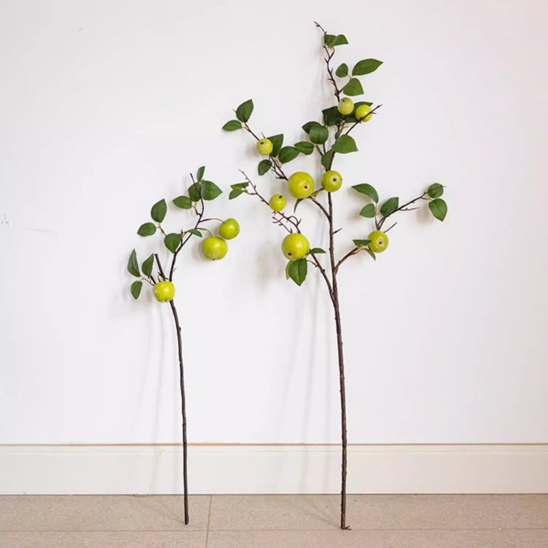 Branche de pomme verte artificielle avec feuilles, 39,37 po x 2 po