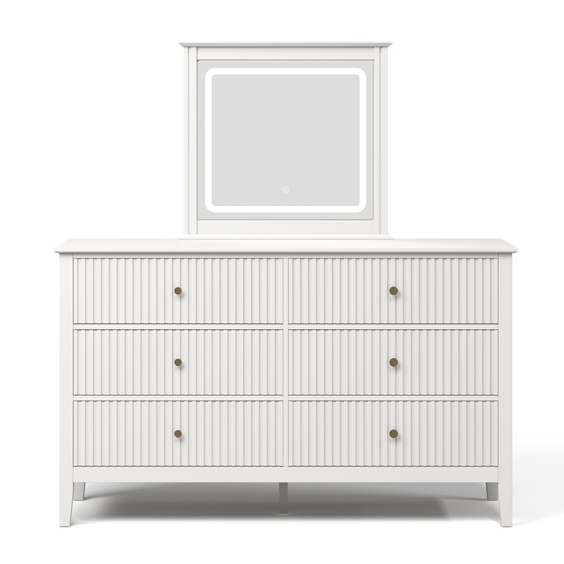 6 Drawer Dresser With Lighted Mirror, White