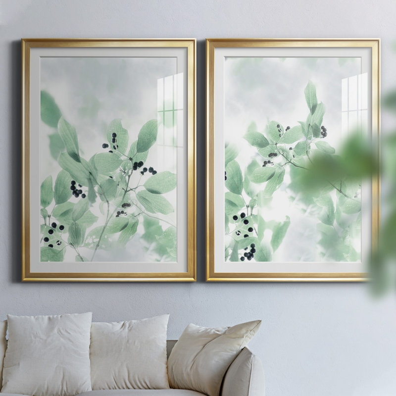 Irene Weisz - ensemble de 2 reproductions d'art, H 26,5 po x l 73 po x P 1,5 po, Papier encadré doré, Blanc