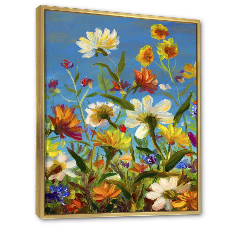 Summer Field Blooming II - peinture sur toile, H 32 po x l 16 po x P 1 po, Toile à cadre flottant doré