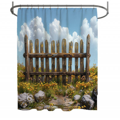 Wooden Fence Landscape Shower Curtain