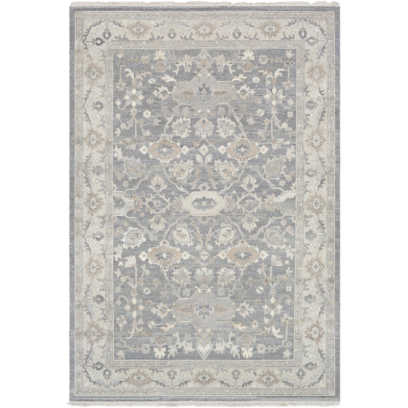 Soumek Wool Oriental Area Rug in Gray, Rectangle 8' x 10'