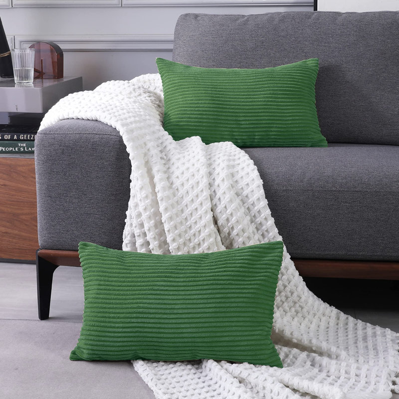  Housse de coussin décoratif en velours côtelé avec motif à rayures - ensemble de 2 - Carré, 12 po x 20 po, Vert