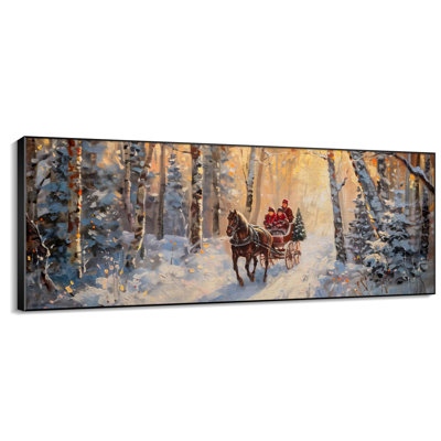 Grand traîneau à cheval dans la forêt enneigée, scène d'hiver, grande chambre à coucher, reproduction d'art encadrée (assemblage requis)