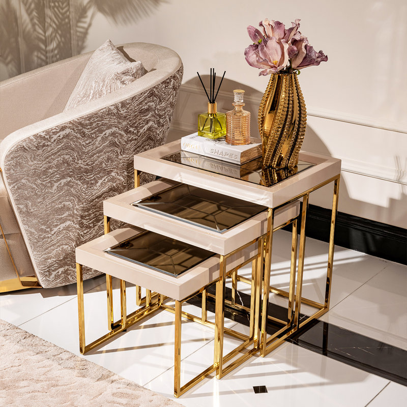 Ensemble de 3 tables gigognes Carmela - Ivoire chatoyant