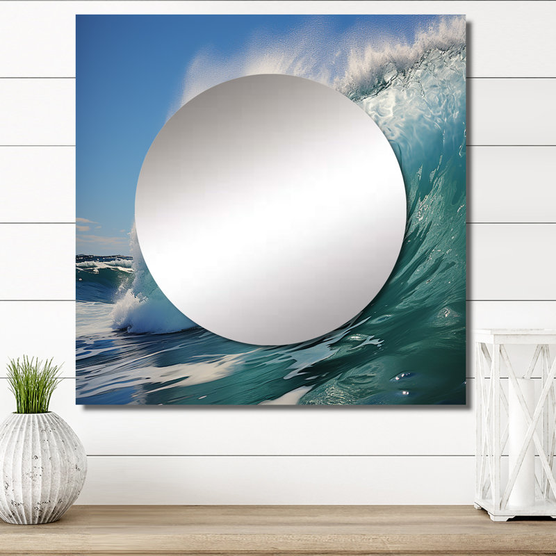 Barakah - art mural miroir carré turquoise pour la salle de bain, 29 po x 29 po