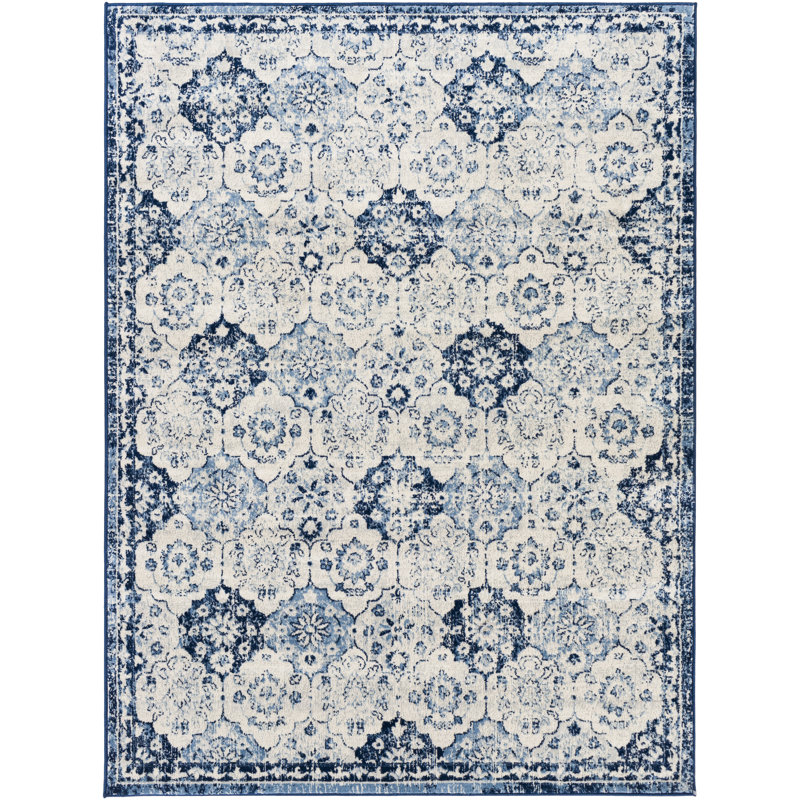 Tapis ivoire / bleu marine Julane, Rectangle 5 pi 3 po x 7 pi 1 po