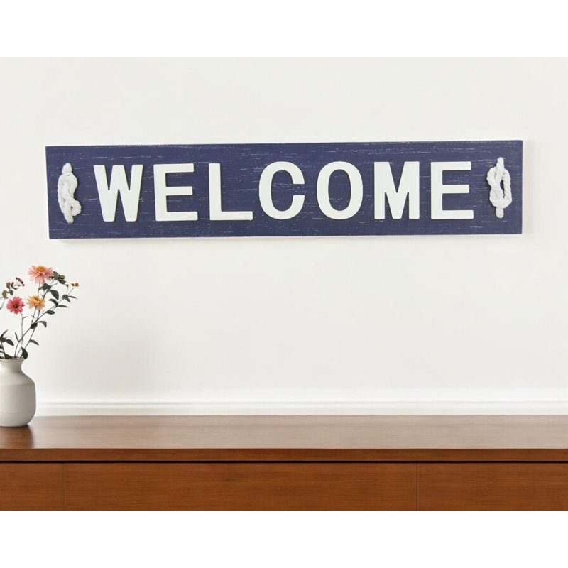 Décoration murale en bois et métal Welcome