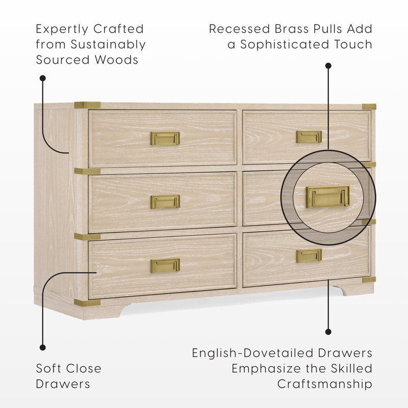 Paris 6 Drawer Dresser, Whitewash Ash