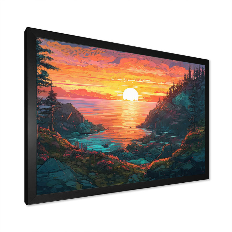 Elya arc-en-ciel qui brille sur le lac III - reproduction, H 12 po x l 20 po x P 1 po, Cadre photo noir