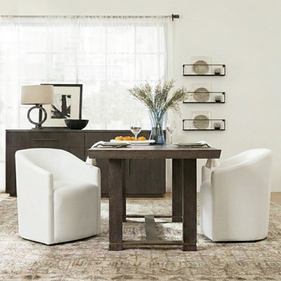 25" Wide Modern No Assembly Linen Barrel Back Upholstered Dining Armchair with Interchangeable Casters & Fixed Feet (Set of 2)