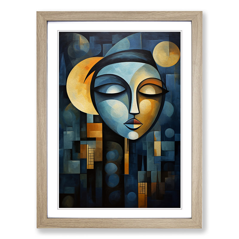 Moon Cubism 1 Piece Single Picture Frame Wall Art, 64cm H x 46cm W x 2cm D, Oak