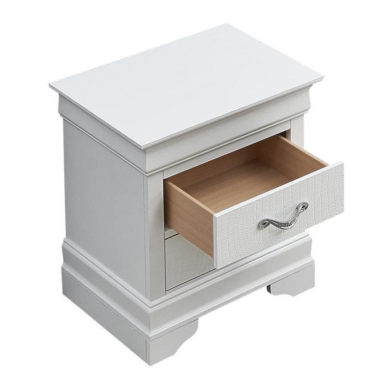 Table de chevet 2 tiroirs Lorana Croc, Blanc