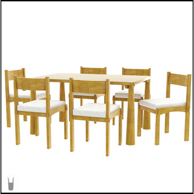 Ensemble de table de salle à manger rétro 7 pièces pour 6 personnes, ensemble de table de salle à manger en bois avec chaises rembourrées pour la cuisine et la salle à manger