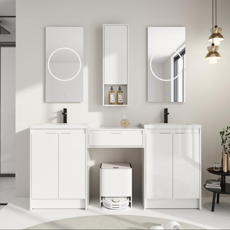 Meuble-lavabo double 72 po avec lavabo en résine et armoires