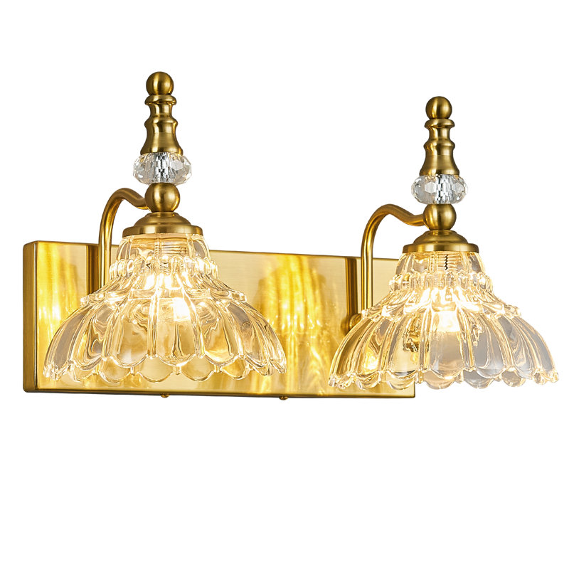 Vintage Bathroom Light Fixtures Over Mirror,Vanity Lighting with Flower Glass Shade, Gold, 2 Lights