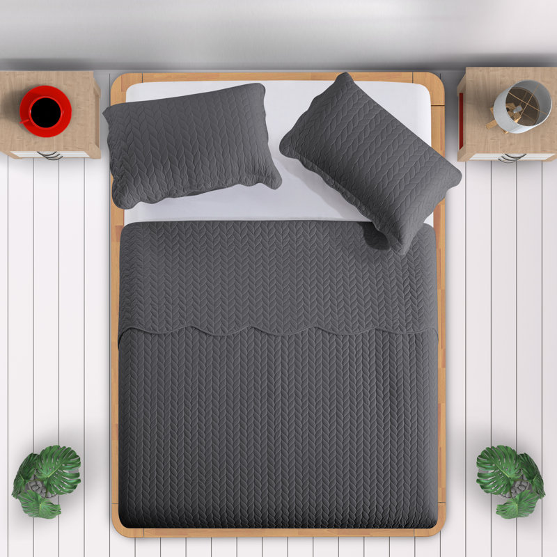 Ensemble de couvre-lit en microfibre embossée 3 pièces avec taies d'oreiller assorties, Gris